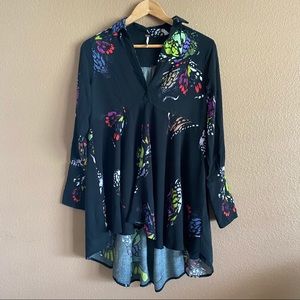 Free People Field of Butterflies Black Tunic Top Size Small